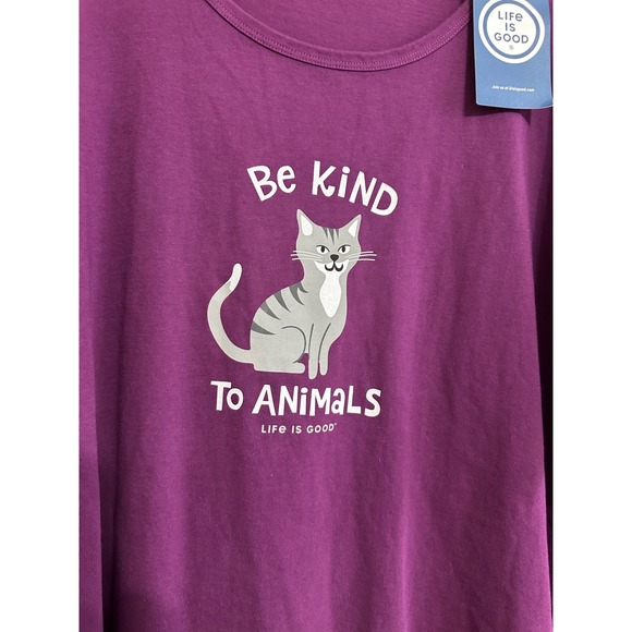 Life is Good Crusher Tee Purple Be Kind To Animals Cat Graphic Shirt XXXL NWT - Picture 7 of 7